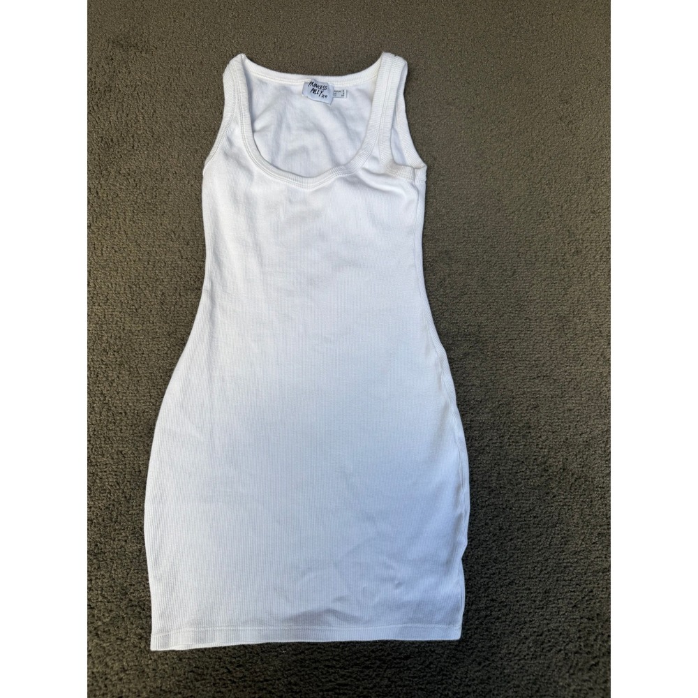 Princess Polly White Ribbed Bodycon Mini Dress Organic Cotton Sleeveless Size 0